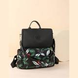 SHEIN 1 Pc Ladies Leaf Pattern Nylon Zip Closed Fashion Backpack For Daily Use In Autumn And Winter