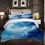 King Size Blue Waves påslakan natur landskap enkel skötsel sovrum 3 st påslakan för vuxna tonåringar med örngott sängkläder set kung: 230 cm x 220 cm