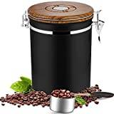 Dreamhigh® Kaffeburk, lufttät 1 kg bönor – kaffebehållare av rostfritt stål med mätsked, lock av träkorn (inte trä) – 2 800 ml