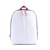 NAVA DESIGN - Liten Organiserad ryggsäck med ett fack och framficka Vertikal, Färg Vit/Koboltblå/Röd - Mått 38 x 29 x 12 cm