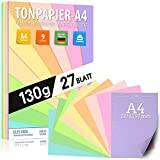 Pastell tonritspapper DIN A4-27 ark – 130 g – 9 färger – fast papper – färgade pastellblad för skola, hobby – barn och gör-det-själv-bågar, pysseltillbehör – presenter, färgpapper pastellfärger