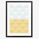 Waves Pattern Yellow & Blue Art Print - 30 x 40 cm / Oak Frame
