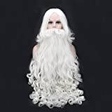 ydound Anime Coser peruk anime jul cosplay peruk skägg jultomten vitt lockigt långt syntetiskt hår värmebeständighet + peruk mössa endast peruk (färg: peruk och skägg)