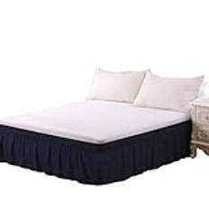 Sängkjol 1 st enfärgad lindad runt sängkappa tyg 38 cm sängöverdrag (färg: mörkblå, storlek: dubbel 99 x 190 cm x 38 cm)