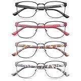 MODFANS 4-pack läsglasögon 3,5 män kvinnor blåljusfilter metallram rektangel stil rostfritt stål material, Färg 1234
