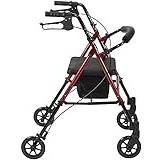 Walker, 4 Wheel Rolling Walker Wheelchair, Rehab for Seniors,Old People,Height Adjustable Seat Folding Walker for Adult, Spirit Red,Spirit Red