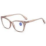 Vevesmundo Läsglasögon för kvinnor, blåljusfilter, kattögon, design, stort, modernt fjädergångjärn, antiblåljus, läshjälpmedel, synhjälp, glasögon, 1 st ljusbrun läsglasögon, 2.25