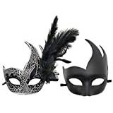 Coolwife Par fjädermask maskerad halloween mardi gras cosplay fest kostym masker (par spruckna svart)