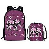 Söt djurdesign ryggsäck set barn skola bokväska vardaglig dagväska med lunchväska, Blomma elefant fuchsia, One Size, Ryggsäckar för dagsutflykt