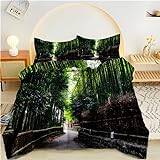 Bambu skogsgrönt dubbelt påslakanset dubbelt påslakan med dragkedja sängkläder dubbelsäng set för vuxna mjukt andningsbart mikrofibertäcke 200 x 200 cm