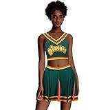 Funhoo Cheerleader Uniform grön topp minikjol Cheerleading Cheer Bring It On Cosplay kostym för skolflickor kvinnor dans sport outfi (XL)