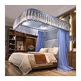 Kant sänghimmel myggnät, romantisk sovrumsdekoration sänggardin för enkel dubbel kung, med metallfäste (färg: Blå 1, storlek: 150 x 200 cm)
