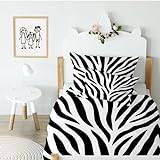 Zebra tryck sängkläder set för bebisar – svartvitt vändbart påslakan 100 x 135 cm + örngott 40 x 60 cm – randig design – 100 % mikrofiber – supermjuk och allergivänlig och enkel skötsel