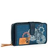 Lois - Plånbok för kvinna med korthållare och Zipperstängningsväska. Denim stil i kombination med mandalas. 310516, Blå