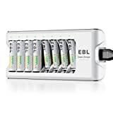 EBL batteriladdare för AA AAA NI-MH batteri inklusive 4 AA 2800mAh, 4 AAA 1100mAh, 8 fack batteriladdare med LED-display
