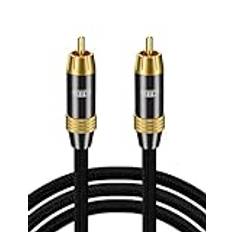 Subwooferkabel Digital koaxialkabel RCA till RCA-kabel 24K guldpläterad kontakt Nylonflätad RCA/Phono ljudkabel för Soundbar, Högtalare till Smart TV, Hemmabio, Förstärkare (1m)