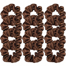 12pcs Brown Elegant Satin Hair Scrunchies, Women's Large Hair Elastic Bands, Gift Set