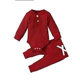 aaSccex småbarn babykläder 2 st babykläder set: Långa ärmar sparkbyxor enfärgade toppar långa byxor klädset babykläder set hemmakläder fritidskläder, röd, 60