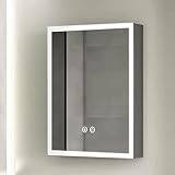 badrumsskåp, 50 x 71 cm LED-upplyst aluminium badrum medicinskåp med spegel, väggmonterat smyckesskåp, sminkspegel med förvaring, anti-dimma, beröringsströmbrytare, en dörr (färg: A,