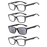 Suertree Läsglasögon, 4 stycken, fjädergångjärn, synhjälp, sol, läsglasögon, läshjälp, för kvinnor och män, BM151TY 1,0 x