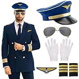 LaVenty blå flygbolag pilot kapten kostym flygbolag pilot kapten kostym för halloween julfest (blå 1)