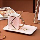 MVSR Tekopp och tefat set espressokopp handväska styling kaffekoppar porslinskopp keramisk tekopp med sked, 310 ml (rosa)