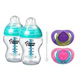 5 st set babynödvändigheter för nyfödda, 260 ml vatten-anti-kolik-babyflaskor med rosa och lila orto-nappar, värmesensorremsa, BPA-fri silikondinapp 6-36 månader