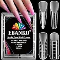 EBANKU 96PCS Clear Dual Nail Forms System Heltäckande Nagelformsspetsar Akryl Nagelförlängningsverktyg för Nail Art Salon Nageldesign (4 Stilar)
