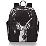 Älg rådjur djur svart mini ryggsäck för kvinnor flickor tonåring, liten mode ryggsäck handväska resa vardaglig lätt dagväska, Elk Deer Animal Black, 8.26(L) X 4.72(W) X 9.84(H) inch