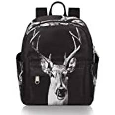 Älg rådjur djur svart mini ryggsäck för kvinnor flickor tonåring, liten mode ryggsäck handväska resa vardaglig lätt dagväska, Elk Deer Animal Black, 8.26(L) X 4.72(W) X 9.84(H) inch
