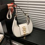 SHEIN A Pure Color Crescent-Shaped PU Bag With Buckle And Zipper Closure, Letter And Tassel Decoration, Ultra-Stylish Armpit Shoulder Bag, Versatile And Sim