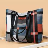 Fashion Plaid Print Tote Bag, Large Capacity Shoulder Bag, Women's Casual Handbag & Hobo Purse For Commute