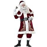 FairyHover Tomtedräkt jul jultomtedräkt för män 8 st lyxig sammet vuxen jultomte kostym män jultomten kostym set A, M.