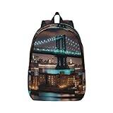 New York Manhattan Bridge natttryck lätt resa kanvas ryggsäck ledig dagväska för män kvinnor arbete, sport, strand, Svart, Small