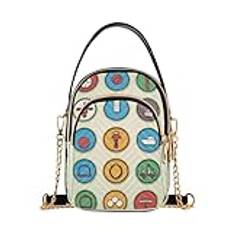 Mini tecknad ikon kvinnors crossbody-handväskor med dragkedja, ledig läder mobiltelefonväska crossbody väskor för damer, Flerfärgad, en storlek