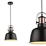 Vintage-hänglampa med 1 glödlampa, svart matsalslampa av metall (industriell pendellampa/kökslampa, 23 cm, höjd 120 cm, svart kabel)