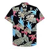 UnoSheng Blomskjortor för män med knapprad, tropiska helgdags-strandskjortor, sommarkläder vit skjorta män, svart, XL