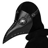 Dajingkj pestläkare mask steampunk svart PU-läder lång näsa fågelnäbb halv pest läkare masker justerbara läskiga halloween mask kostymer rekvisita