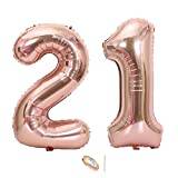 HCRXVV XXl ballong med siffror 21. Födelsedag flicka ballong roséguld jättefolieballong 100 cm helium ballonger för 21:e ballonger födelsedag party deco nflickor fester årsdagar (40 tum)