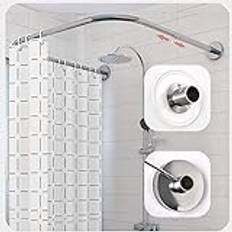 HJHY@ U-formad duschgardinstång för badrum, böjd metall spänning töjbar 304 rostfritt badkar hörn duschgardin stång stång hylla skena 70 till 110 x 100 x 70 till 110 cm – med duschdraperi