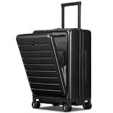 LEVEL8 Lätt handbagage bagage resväska hård sida spinner bagage med främre ficklåsskydd, dubbla TSA-lås, (50 cm, 35 L), Svart, 37*23*54CM, resväska