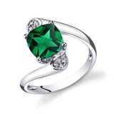 Emerald & Diamond Bypass Ring in 9ct White Gold