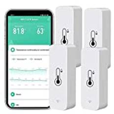 WiFi hygrometer termometer sensor: Smart temperaturfuktighetsmätare, med fjärrkontroll och TUYA APP-aviseringsvarning, hög precision inomhustermometer ingen hubb krävs, fungerar med Alexa (4-pack)
