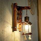 Wooden Retro Wall Lamp E27 Creative Resin Vintage Sconces Antique Nostalgia Hemp Rope Rustic Pendant Light Glass Lampshade Bedroom Bedside Corridor Stairs Home Pendant Light YangRy