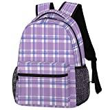 Buffalo rutig skolryggsäck, lila bokväska skolväska axelväska laptopväska resor dagryggsäckar för kvinnor tonåringar pojkar flickor, Lila, 11.4(L)×8(W)×16(H)inch