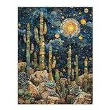 Artery8 Desert Cactus Plants Moon Stars Planets Zodiac For Living Room Large Wall Art Poster Print Thick Paper 18X24 Inch