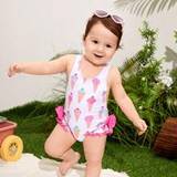 SHEIN Baby Girl Ice-Cream Print One-Piece Swimsuit With Bow Decoration