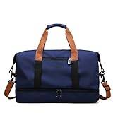 jonam Bärbar väska Sport Bag With Shoe Organizer Bag Dry and Wet Separation Travel Bag Handbag Weekend Bag Overnight Bag Yoga Fitness Bag (Color : Dark Blue)