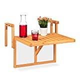 Relaxdays Hängande bord för balkong, hopfällbart, balkongbord för upphängning, höjdjusterbar, HBT: 55 x 70 x 65 cm, gran, orange
