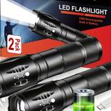 1pc/2pcs Rechargeable Led Flashlights, Portable Zoomable Handheld Flashlight, Usb Torch Light For Outdoor Camping, Fishing, Hunting, Mountaineering, Adventure Emergency Hiking, Built-in Battery